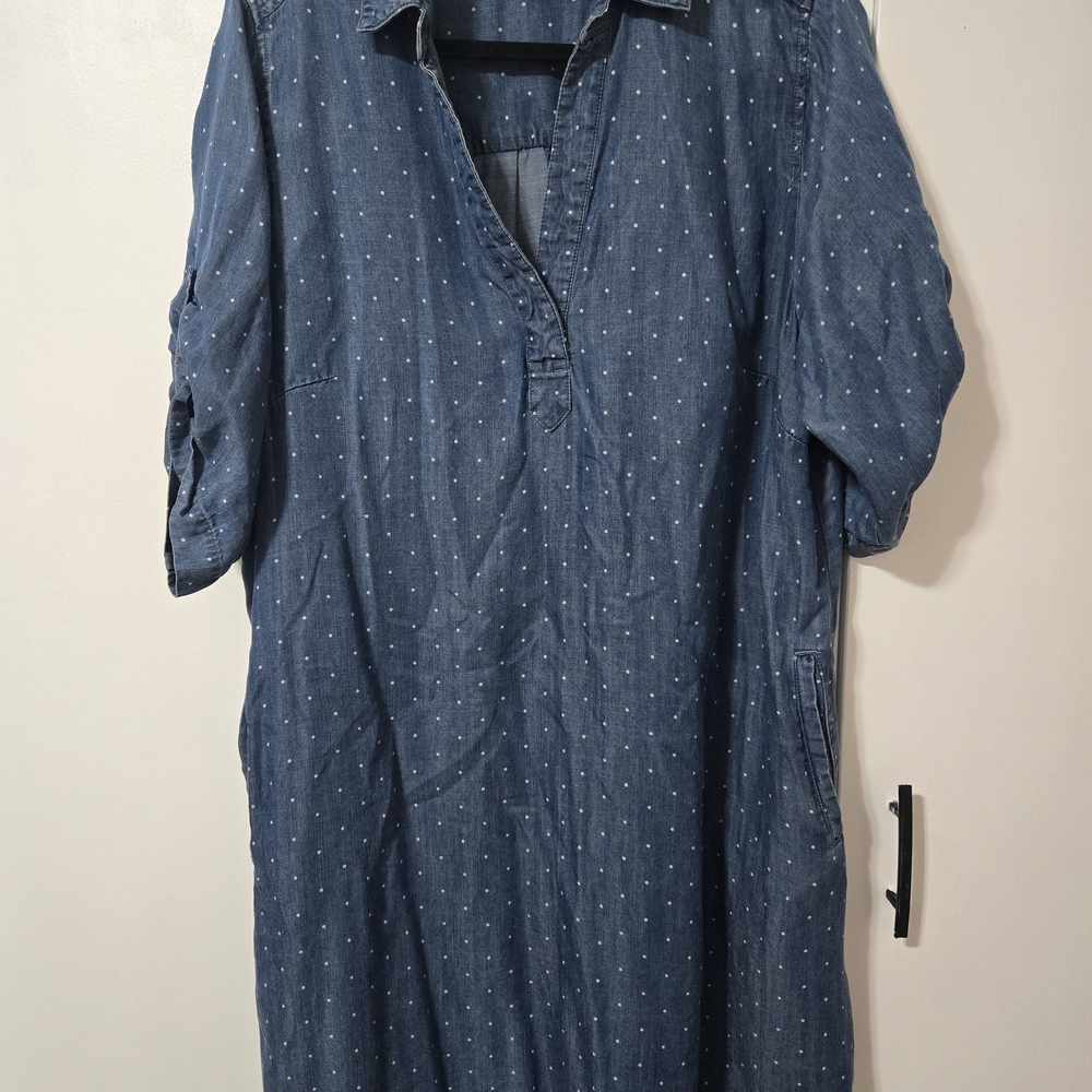 Chelsea & Theodore Chambray Polka Dot Mini Dress